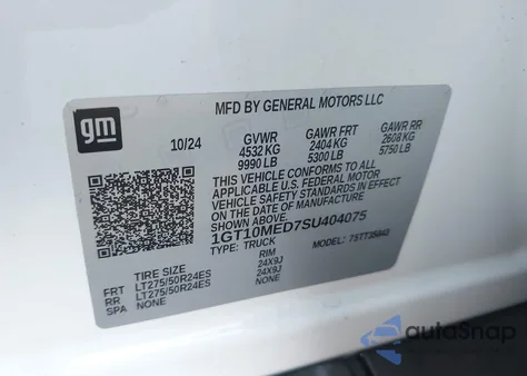 2025 GMC Sierra Ev Extended Range Denali z USA, uszkodzony, nr VIN 1GT10MED7SU404075